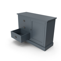 Blue Wooden Sideboard With Open Third Drawer PNG & PSD Images