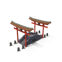 Torii Gate With Bridge And Stone Lanterns PNG & PSD Images