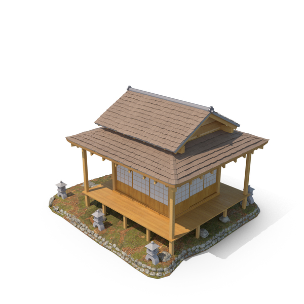 Traditional Japanese Tea House With Stone Lanterns PNG & PSD Images