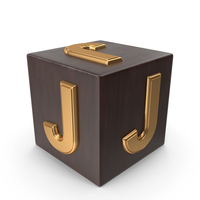Golden Wood Cube Box Alphabet J PNG & PSD Images