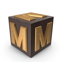 Golden Wood Cube Box Alphabet M PNG & PSD Images