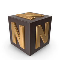 Golden Wood Cube Box Alphabet N PNG & PSD Images