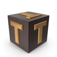 Golden Wood Cube Box Alphabet T PNG & PSD Images