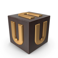 Golden Wood Cube BOX Alphabet U PNG & PSD Images