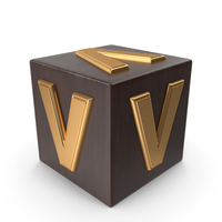 Golden Wood Cube Box Alphabet V PNG & PSD Images