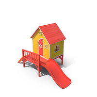 High Quality Model Of Wooden Children Playhouse With Slide PNG & PSD Images