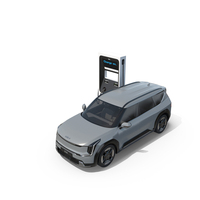 Electric Car Charging Station And KIA EV9 SUV PNG & PSD Images