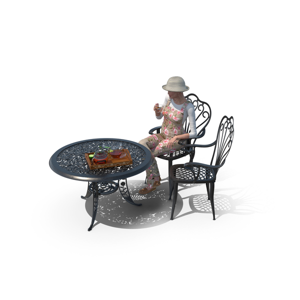 Woman Having Tea In Garden PNG & PSD Images