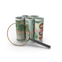 100 US Dollar Money Notes Currency Rolls Stand Magnify PNG & PSD Images