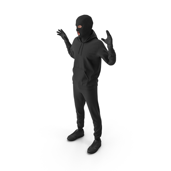 Thief Male Figure in Balaclava Surrender Pose PNG & PSD Images