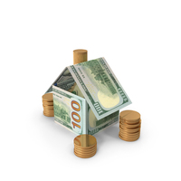 Home With 100 US Dollar Money Notes Currency Coins PNG & PSD Images
