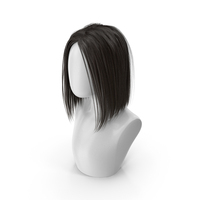 Medium Length Straight Hair Wig Dark PNG & PSD Images