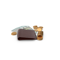 Brown Wallet 100 US Dollar Money Roll Bill Coins PNG & PSD Images