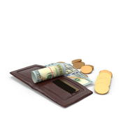 Brown Wallet 100 US Dollar Money Roll Coins PNG & PSD Images