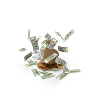 Gold Falling 100 US Dollar Money Bag PNG & PSD Images