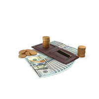 Leather Wallet Coins Bill 100 US Dollar Money PNG & PSD Images