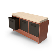 Bench With Cushioned Seat With First Storage Basket Partially Open PNG & PSD Images