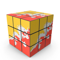 Bhutan Solved Puzzle Cube Country Flag PNG & PSD Images