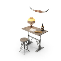 Vintage Table with Bull Horns PNG & PSD Images