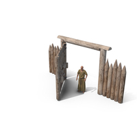 Medieval Wooden Gate And Monk PNG & PSD Images