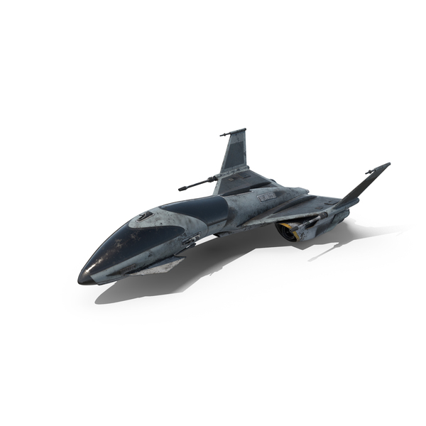 Dirty Futuristic Fighter Spaceship In Flight PNG & PSD Images