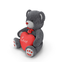 Plush Teddy Bear Grey Holding Heart Fur PNG & PSD Images