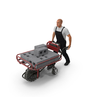 Worker with Filled Wheelbarrow Concrete Bricks PNG & PSD Images