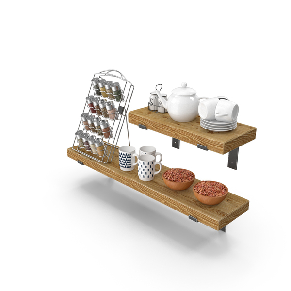 Kitchen Shelf with Spice Rack and Kitchenware PNG & PSD Images