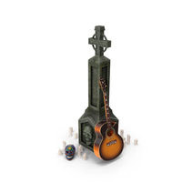 Graveyard Altar with Guitar Candles and Calavera PNG & PSD Images