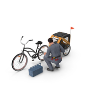 Worker Attaches Pet Trailer to Bicycle PNG & PSD Images
