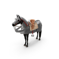 Black Horse in Used Medieval Armor Fur PNG & PSD Images