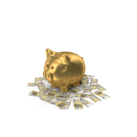 Circular Arranged Euro 200 Notes Gold Piggy Bank Few PNG & PSD Images