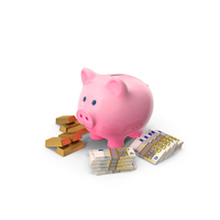 Piggy Bank Save Gold Euro 200 Notes PNG & PSD Images