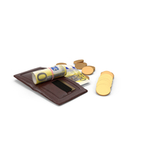 Brown Wallet Euro 200 Money Roll Coins PNG & PSD Images