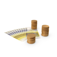 Currency Euro 200 Money Notes Spread With Coins PNG & PSD Images