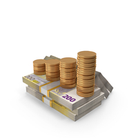 Euro 200 Money Notes With Graph Coins Lots PNG & PSD Images
