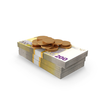Gold Coins WIth Euro 200 Money Bill PNG & PSD Images