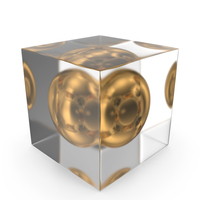 Golden Sphere Ball In Glass Cube PNG & PSD Images