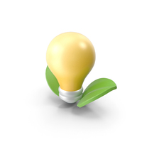 Cartoon Lightbulb And Green Leaves PNG & PSD Images