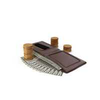 Brown Wallet Bill US 50 Dollar Money Coins PNG & PSD Images