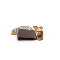 Brown Wallet US 50 Dollar Money Roll Bill Coins PNG & PSD Images