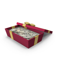 Gift Box Open With US 50 Dollar Money Notes PNG & PSD Images