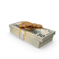 Gold Coins WIth US 50 Dollar Money Bill PNG & PSD Images
