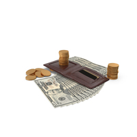 Leather Wallet  Coins Bill US 50 Dollar Money PNG & PSD Images