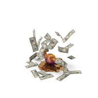 Magic Lamp US 50 Dollar Money Falling Coins PNG & PSD Images