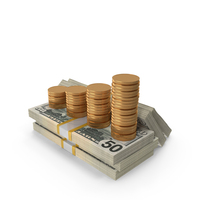 US 50 Dollar Money Notes With Graph Coins Lots PNG & PSD Images