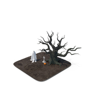 Grave With Ghost And Glowing Pumpkin PNG & PSD Images