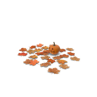 Halloween Pumpkin Among Fallen Leaves PNG & PSD Images