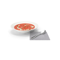 Creamy Tomato Soup With Spoon And Napkin PNG & PSD Images