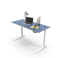 Modern Adjustable Desk With Laptop And Trophy PNG & PSD Images